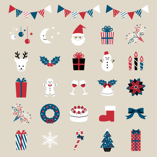 Set of Christmas Icons. The file is vector eps 10 illustration. poinsettia christmas candle flower stock illustrations