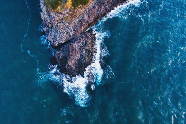 Drone view of Nova Scotia's Bay of Fundy coast in evening light.