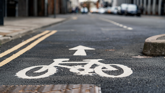 Selective focus bicycle lane sign
