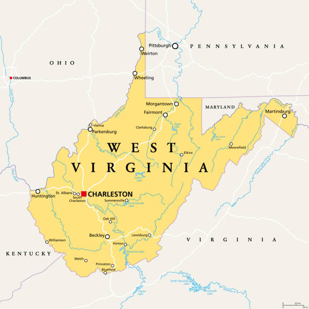 illustrazioni stock, clip art, cartoni animati e icone di tendenza di west virginia, wv, mappa politica, mountain state - kanawha