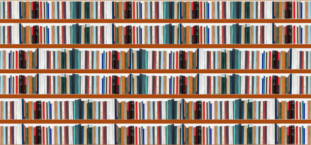 istock Bookshelves on a white wall multicoloured, panorama 1280187239