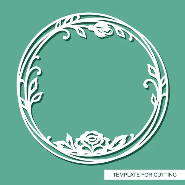 Vector illustration of Floral decorative frame made of leaves, lines, curls and rose flowers.