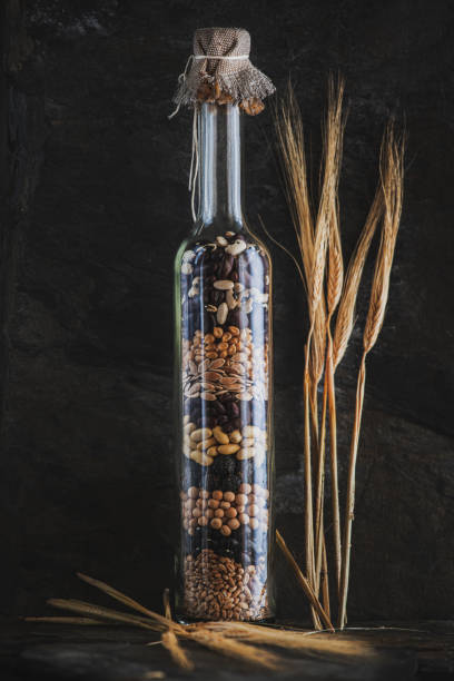 Mix of seeds, as part of healthy food. Vegan food.