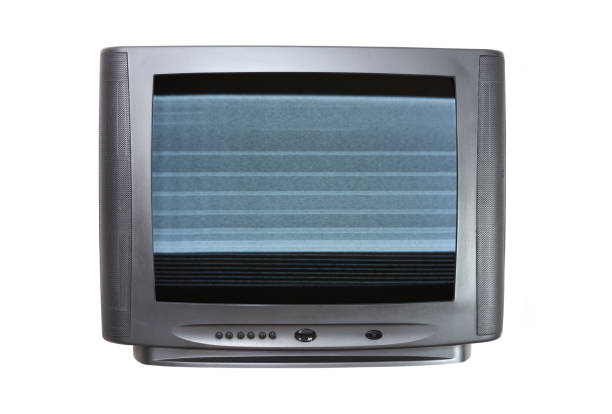 istock Old black tv with clutter on the screen on a white background. 1280188012
