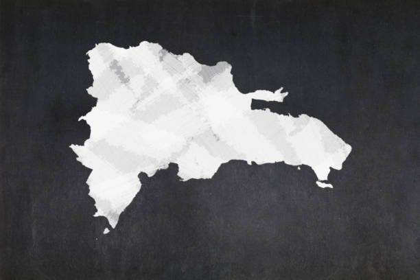 Blackboard with a the map of the Dominican Republic drawn in the middle.