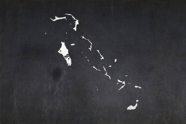 Blackboard with a the map of the Bahamas drawn in the middle.