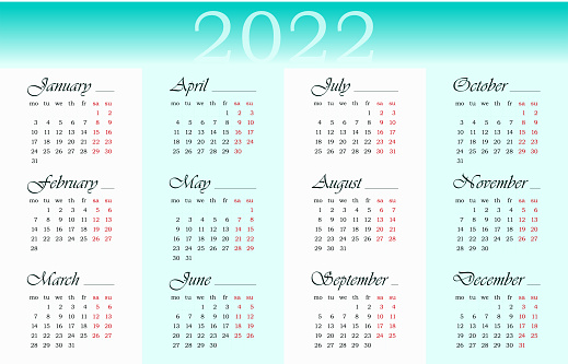 ปฏิทินปี 2022 เป็นภาษาอังกฤษ ภายใน 12 เดือน ภาพประกอบสต็อก -  ดาวน์โหลดรูปภาพตอนนี้ - Pastel Coloured, กระดาษ - วัสดุ, กลางวัน - Istock