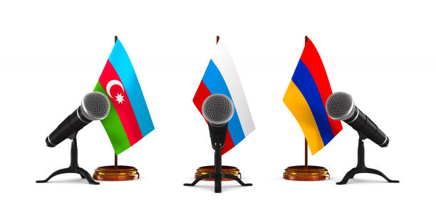 istock parley between Armenia, Azerbaijan and Russiaon white background. Isolated 3D illustration 1280201932