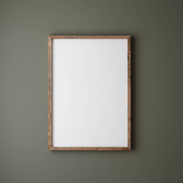 Mock up poster frame close up on wall painted dark green color Mock up poster frame close up on wall painted dark green color, 3d render construction frame stock pictures, royalty-free photos & images