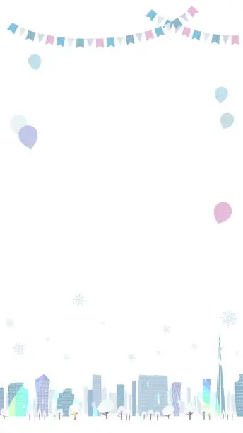 Vector illustration of Townscape winter_en_White back 16-9 vertical