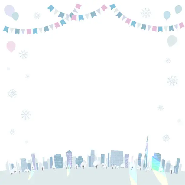 Vector illustration of Townscape winter_en_White back square