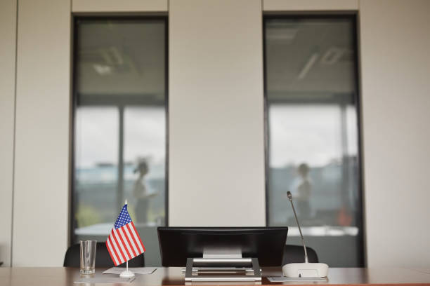 istock Conference Room with American Flag 1280207926