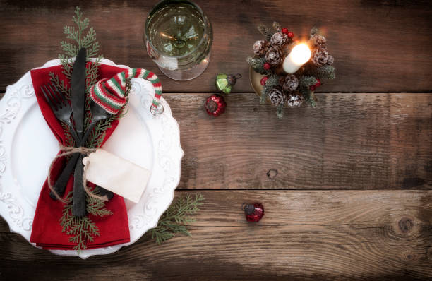 istock Holiday Christmas Dining Plate on an Old Wood Table 1280211800