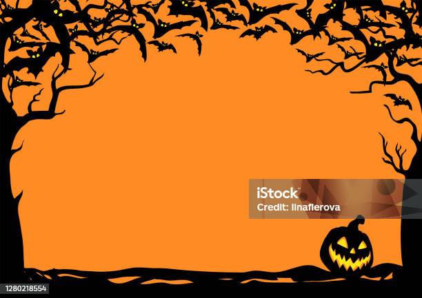 Halloween Nachtrahmen Mit Fledermäusen Und Jack O Laternen Vektorplakatillustration Stock Vektor Art und mehr Bilder von Halloween