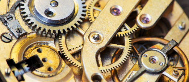 istock Antique wheel clockwork, business strategy, solution concept, vintage banner 1280219797