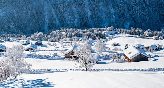 Idyllic view of the small mountain village St. Gerold in Vorarlberg, the most western state of Austria.