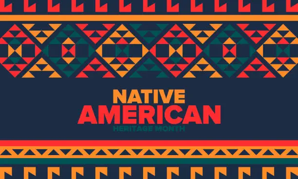 Vector illustration of Native American Heritage Month in November. American Indian culture. Celebrate annual in United States. Tradition pattern. Poster, card, banner and background. Vector ornament, illustration