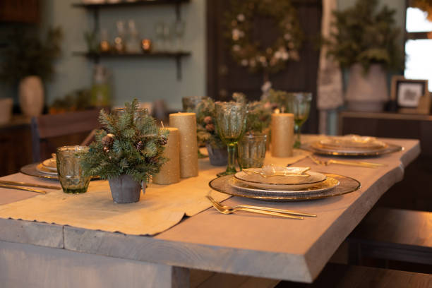 istock Dining table with Christmas decorations. Christmas and New Year. 1280222657