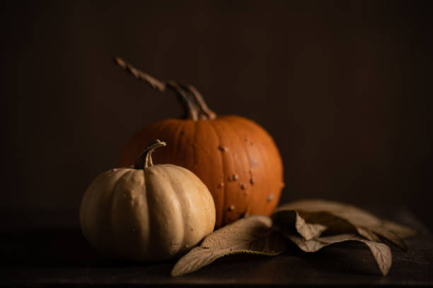 istock Autumn pumpkins decoration on black background 1280224044