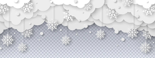 illustrazioni stock, clip art, cartoni animati e icone di tendenza di taglio carta nuvole innevate - christmas christmas ornament backgrounds snow