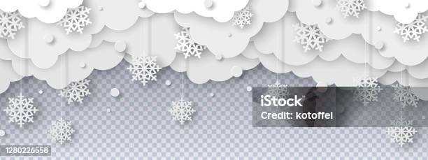 Snowy Clouds Paper Cut Stock Illustration - Download Image Now - Christmas, Backgrounds, Snowflake Shape