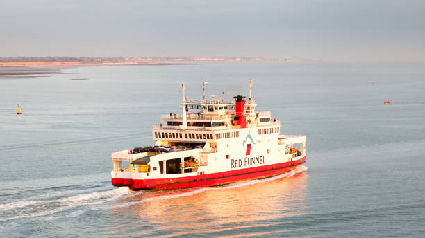 Red Funnel Ferry Red Falcon Departs Southampton Southampton, England - October 29, 2016:  The Red Funnel ferry Red Falcon departs Southampton.  Red Funnel is a ferry company operating routes between England and the Isle of Wight. ship funnel stock pictures, royalty-free photos & images