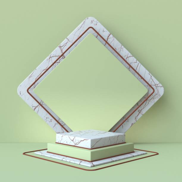 istock Green and brown abstract background with marble square pedestal steps 3D 1280229503