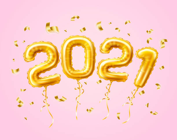 istock Realistic 2021 gold air balloons confetti new year 1280229675