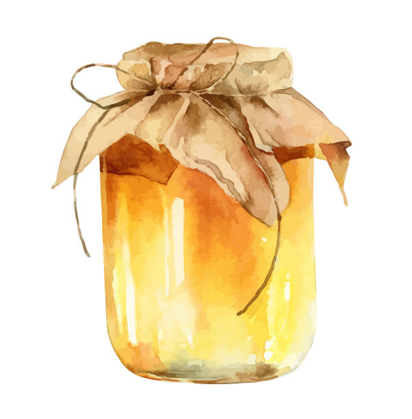 Watercolor jar of honey on white background Jar of honey. Object isolated on white background. Watercolor illustration honey illustrations stock illustrations