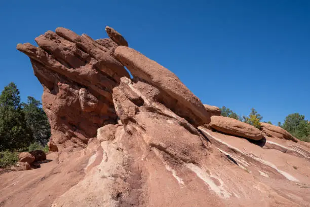 Photo of Large red rock sandstone formations in Garden of the Gods Park in Colorado Springs USA