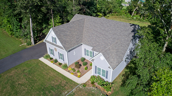 Looking down at front of new home. Shot with Phantom 4 Pro, drone. 20MP camera.