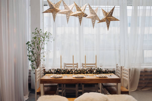 istock Dining table with decorative fir branches. Christmas holidays 1280243883