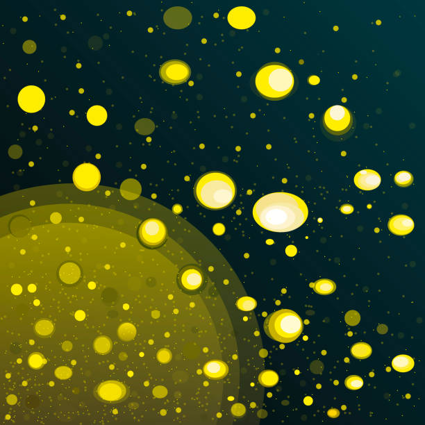 The texture of a huge number of glowing fireflies in the dark. vector art illustration