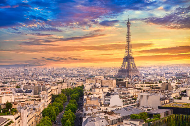 istock Eiffel Tower in Paris Skyline at Sunset 1280246186