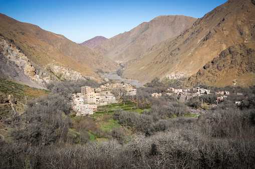 A view of some Berber villages in Imlil valley in Toubkal National Park, Morocco