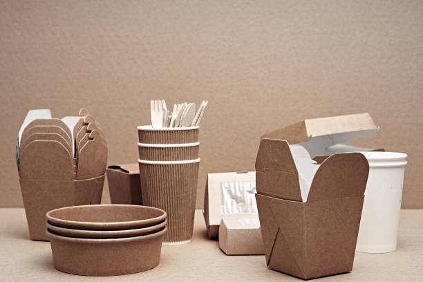istock A set of paper and wood, environmentally friendly and biodegradable disposable tableware. Fast food, cafe. 1280247360