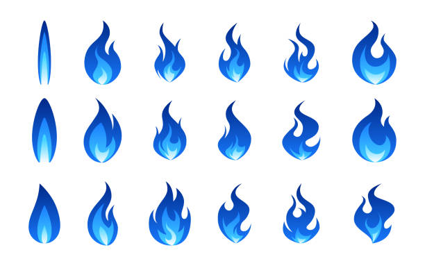 ilustrações, clipart, desenhos animados e ícones de chama de fogo de gás, ilustração vetorial em estilo plano - blue gas flame