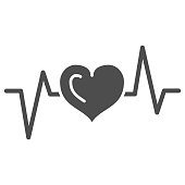 istock Electrocardiogram solid icon, Medical tests concept, Heart beat sign on white background, Heartbeat ecg icon in glyph style for mobile concept and web design. Vector graphics. 1280256122