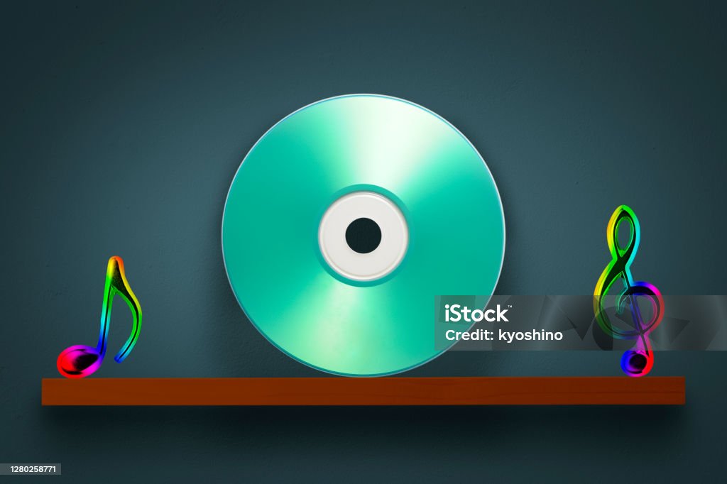 Song Note Cd Blank Music Cd With Multi Colored Musical Note On A Wooden Shelf Stock ...
