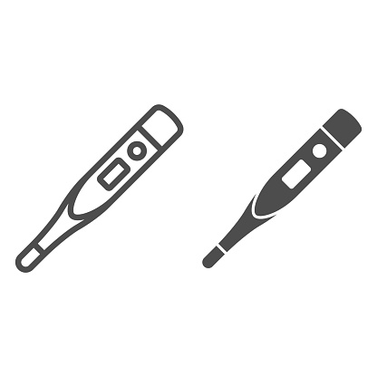 Medical thermometer line and solid icon, healthcare concept, Medical equipment sign on white background, thermometer icon in outline style for mobile concept and web design. Vector graphics