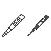 istock Medical thermometer line and solid icon, healthcare concept, Medical equipment sign on white background, thermometer icon in outline style for mobile concept and web design. Vector graphics. 1280261511