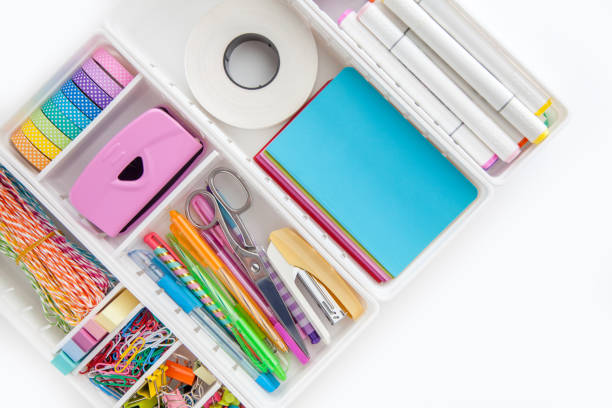 istock Flat lay stylish set: Clipboard mockup, washi tape, note on white background. School stationery. Back to school concept 1280261648