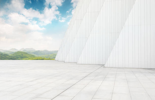 istock Clean and bright building space and mountains and rivers under the blue sky. 1280262422