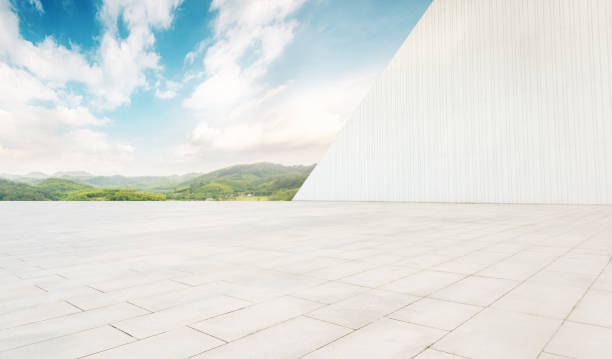 istock Clean and bright building space and mountains and rivers under the blue sky. 1280262438