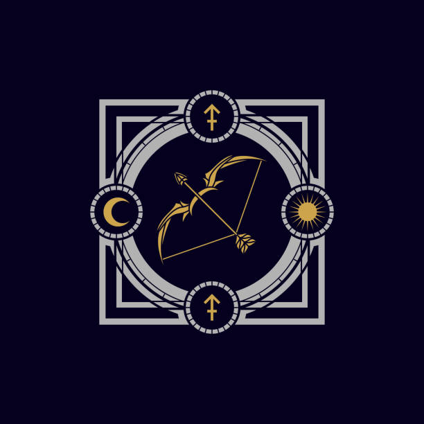 jahrgang astrologie sagitttarius tierkreis vektor-symbol - fire sign computer icon symbol stock-grafiken, -clipart, -cartoons und -symbole