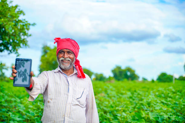 istock Indian farmer Showing a mobile screen at agriculture field 1280270456