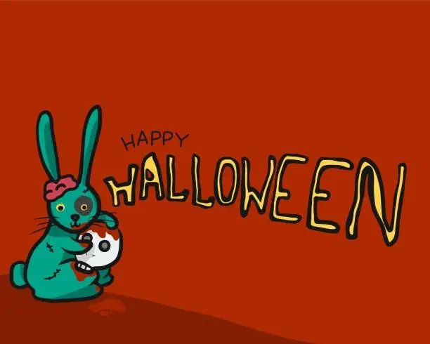 Vector illustration of Rabbit zombie Halloween cartoon vector illustration
