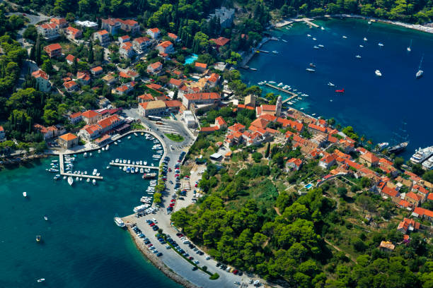 Aerial view of Cavtat town in Adriatic coast of Croatia Aerial view of Cavtat town in Adriatic coast of Croatia cavtat photos stock pictures, royalty-free photos & images