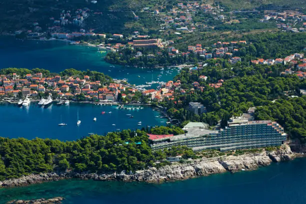 Aerial view of Cavtat town in Adriatic coast of Croatia
