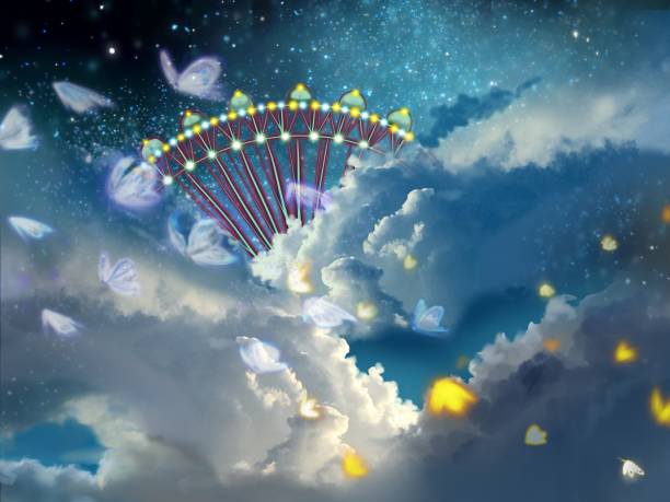istock Wallpaper of starry space and flying butterflies and white pigeons 1280274770